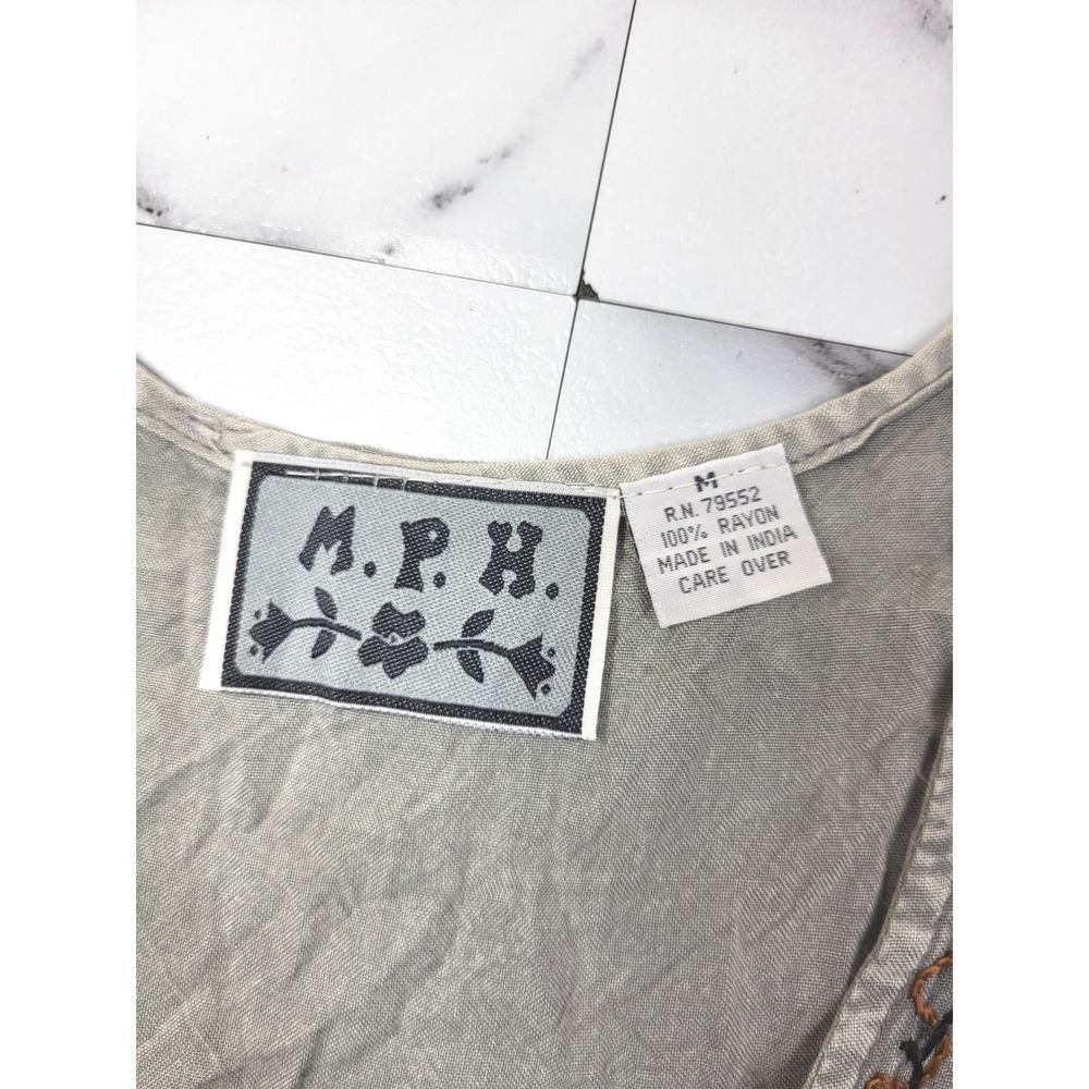MPH Grey Floral Embroidered Sleeveless Maxi Dress Medium‎ Boho Hippie Grunge - Picture 9 of 10